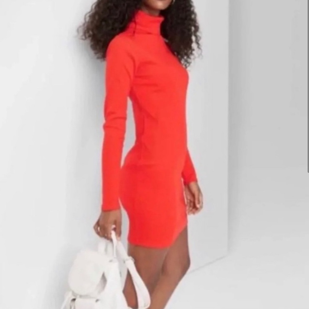 Wild Fable Bold Red Turtleneck Mini Dress